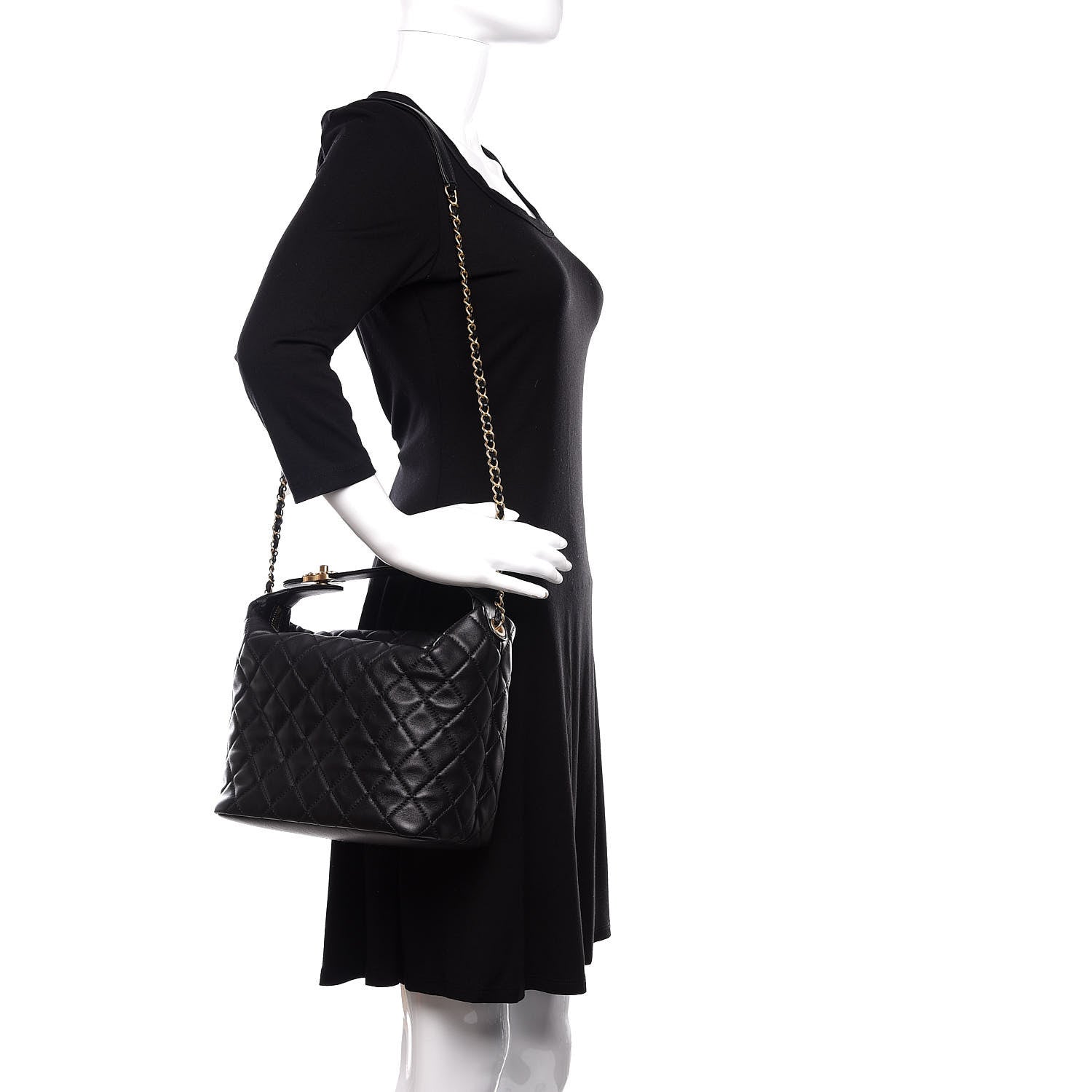 Chanel Lambskin Quilted Large Perfect Meeting Hobo Black 2 of 10