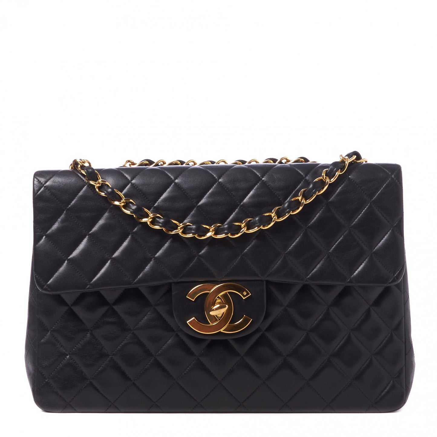 Lambskin Quilted XL Jumbo Single Flap Black
