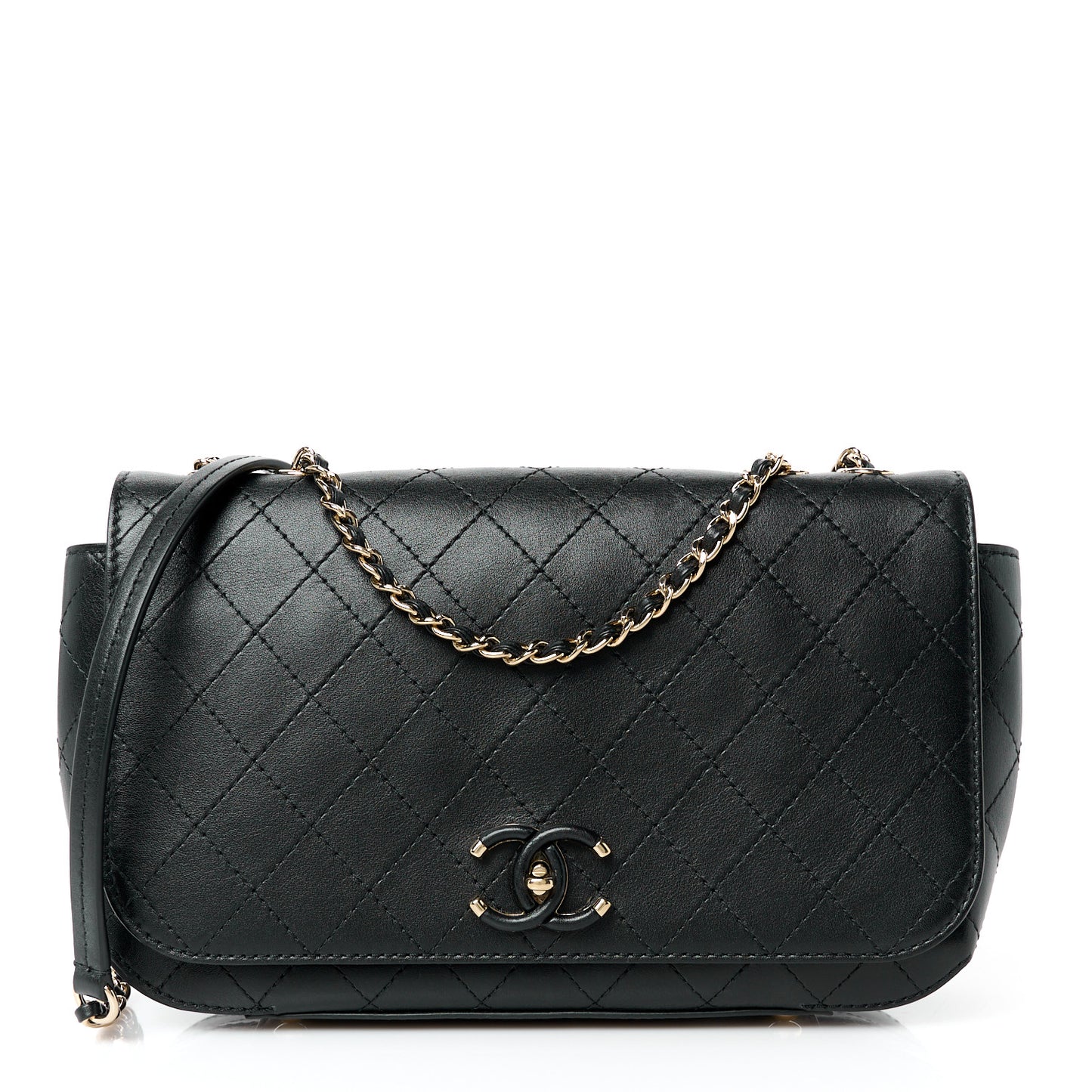 Calfskin Stitched CC Case Flap Bag Black
