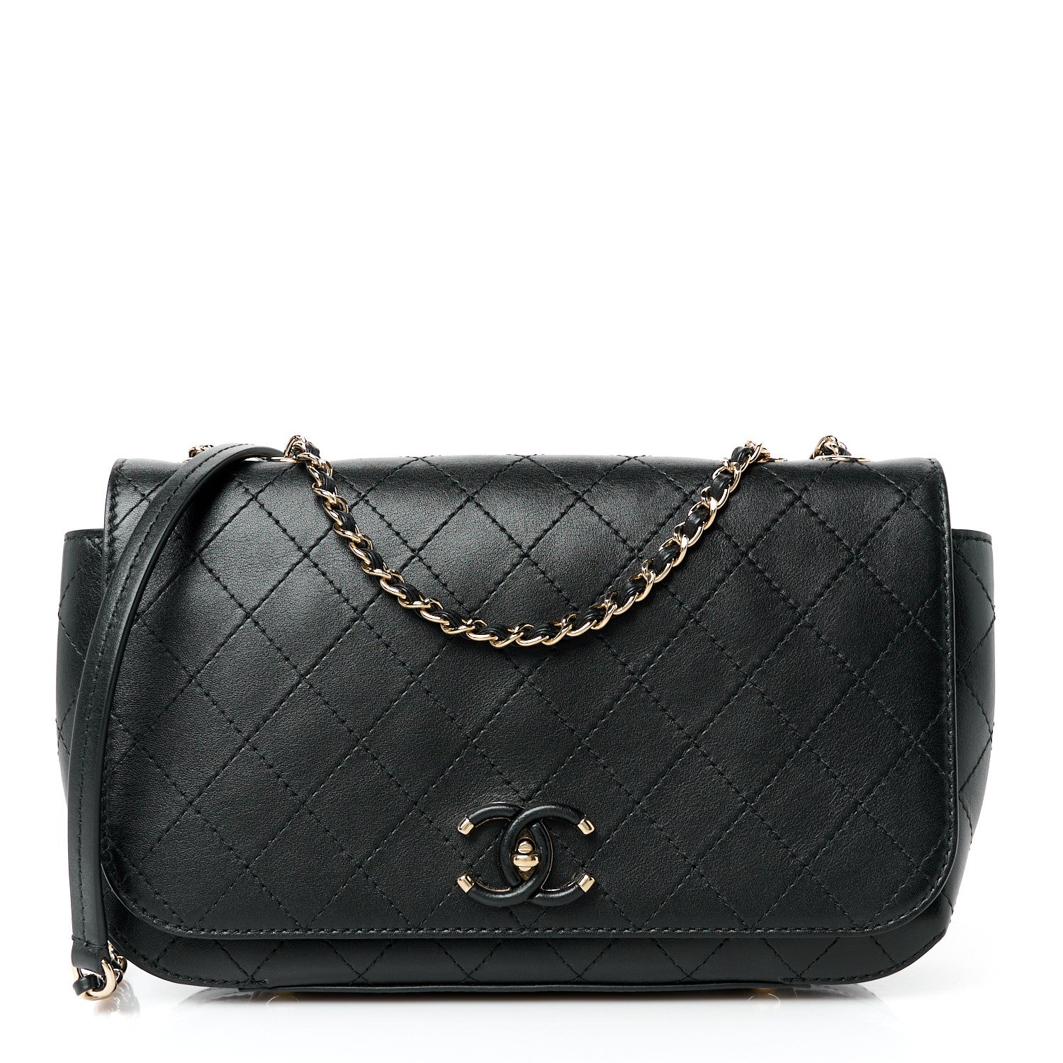Chanel Calfskin Stitched CC Case Flap Bag Black 1 of 11