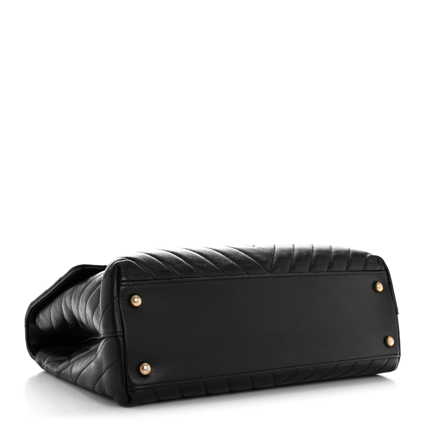 Calfskin Lizard Chevron Quilted Medium Coco Handle Flap Black