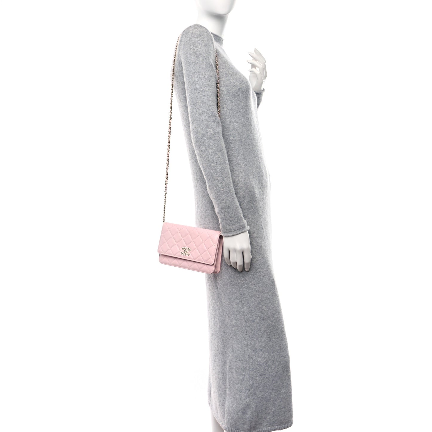 Caviar Quilted Crystal CC Wallet On Chain WOC Light Pink