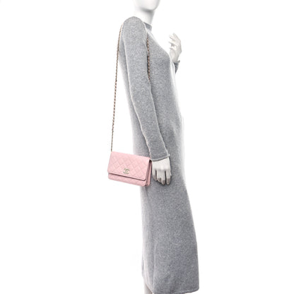 Chanel Caviar Quilted Crystal CC Wallet On Chain WOC Light Pink 2 of 12