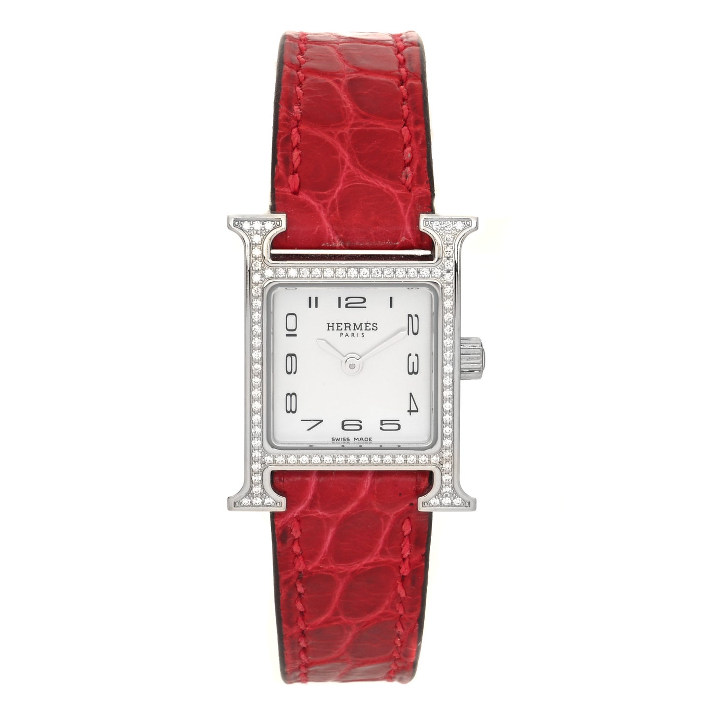 Stainless Steel Alligator Diamond Bezel Mother of Pearl 17.2mm Heure H Hour Quartz Watch Braise
