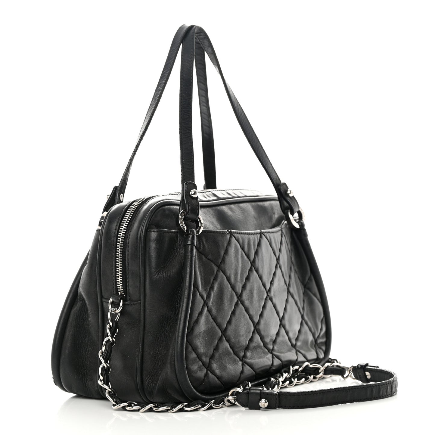 Iridescent Calfskin Quilted Relax CC Camera Case Black