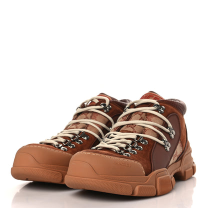 Gucci X SEGA Suede Calfskin GG Monogram Mens Flashtrek Sneakers 9.5 New Cuir Beige Ruggine 2 of 8
