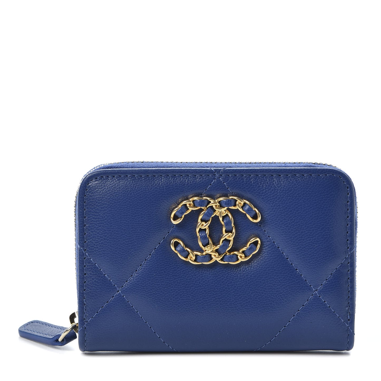 Goatskin Quilted 19 Zip Around Coin Purse Wallet Dark Blue