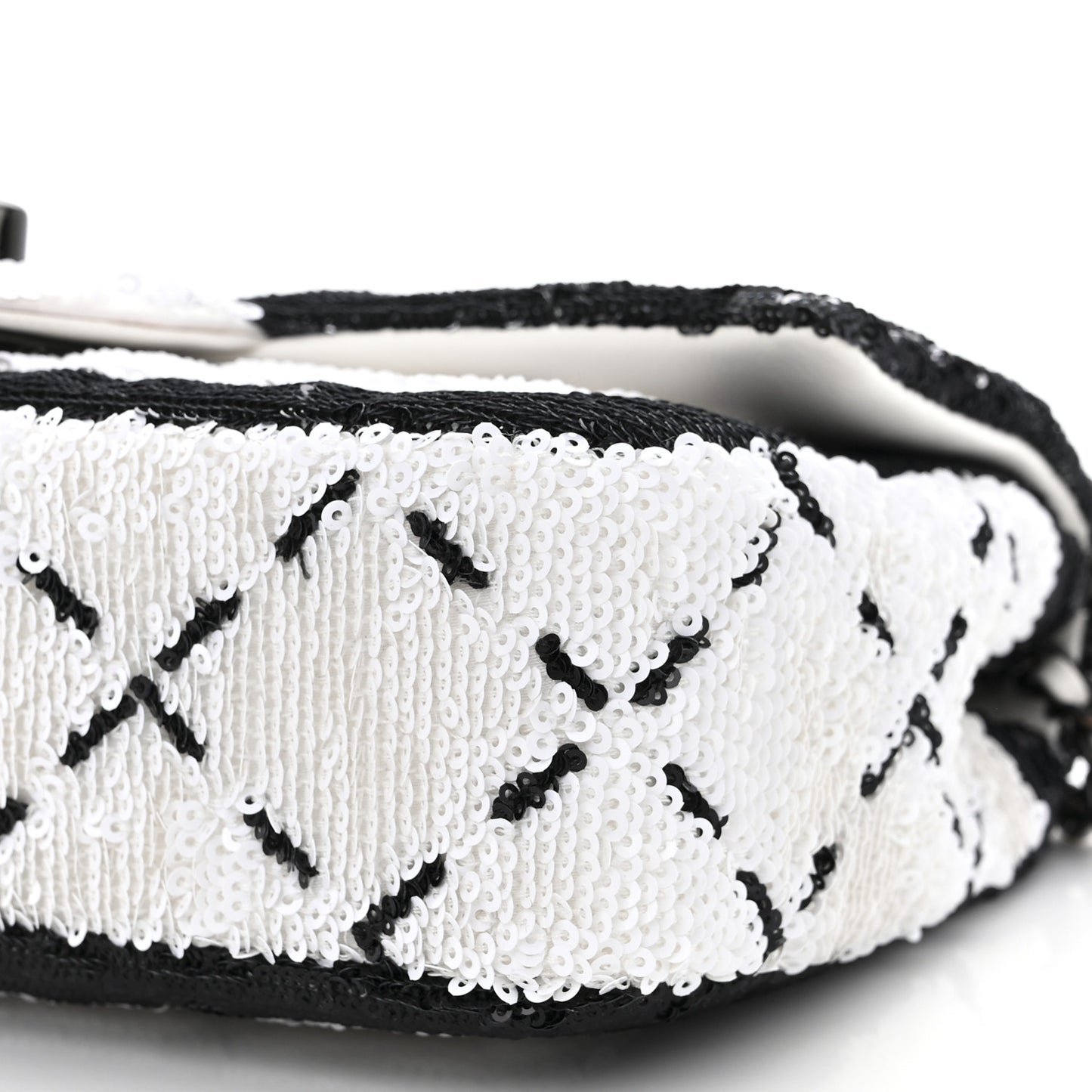 Sequin CC Small Single Flap White Black