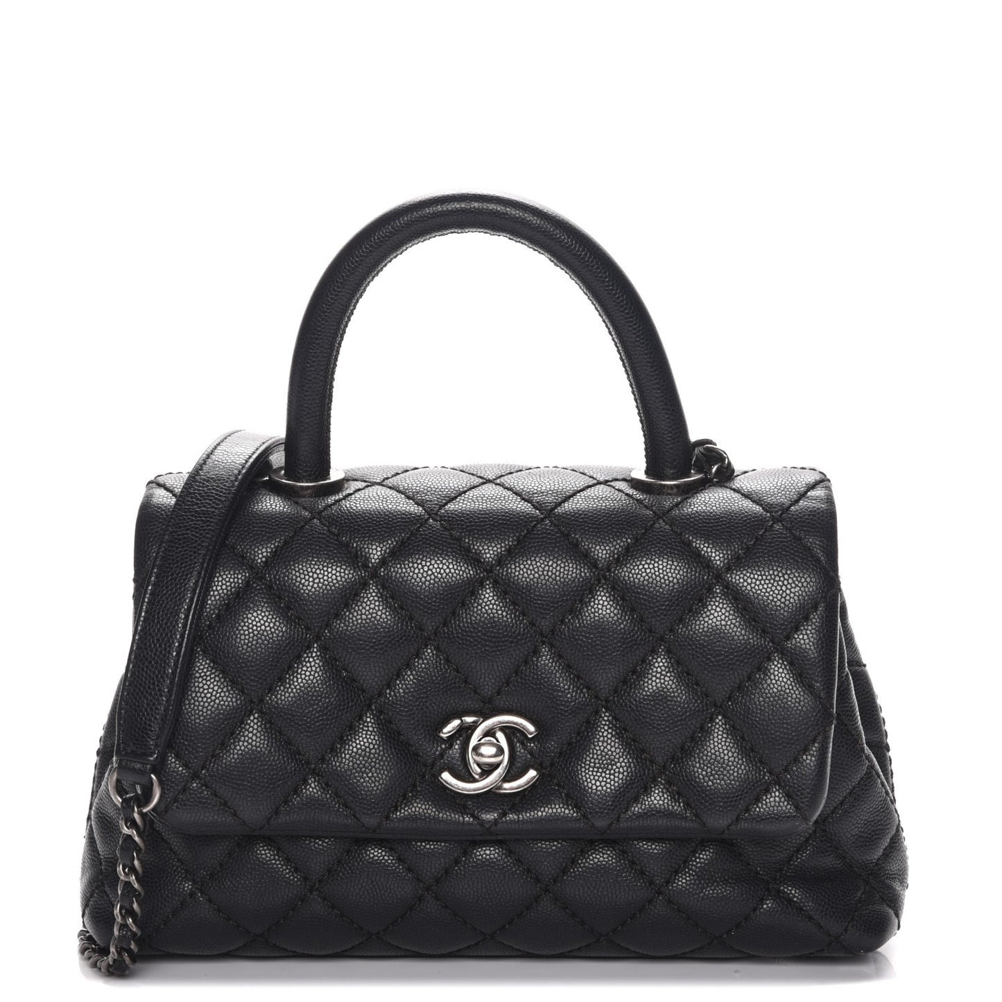 Caviar Quilted Mini Coco Handle Flap Black