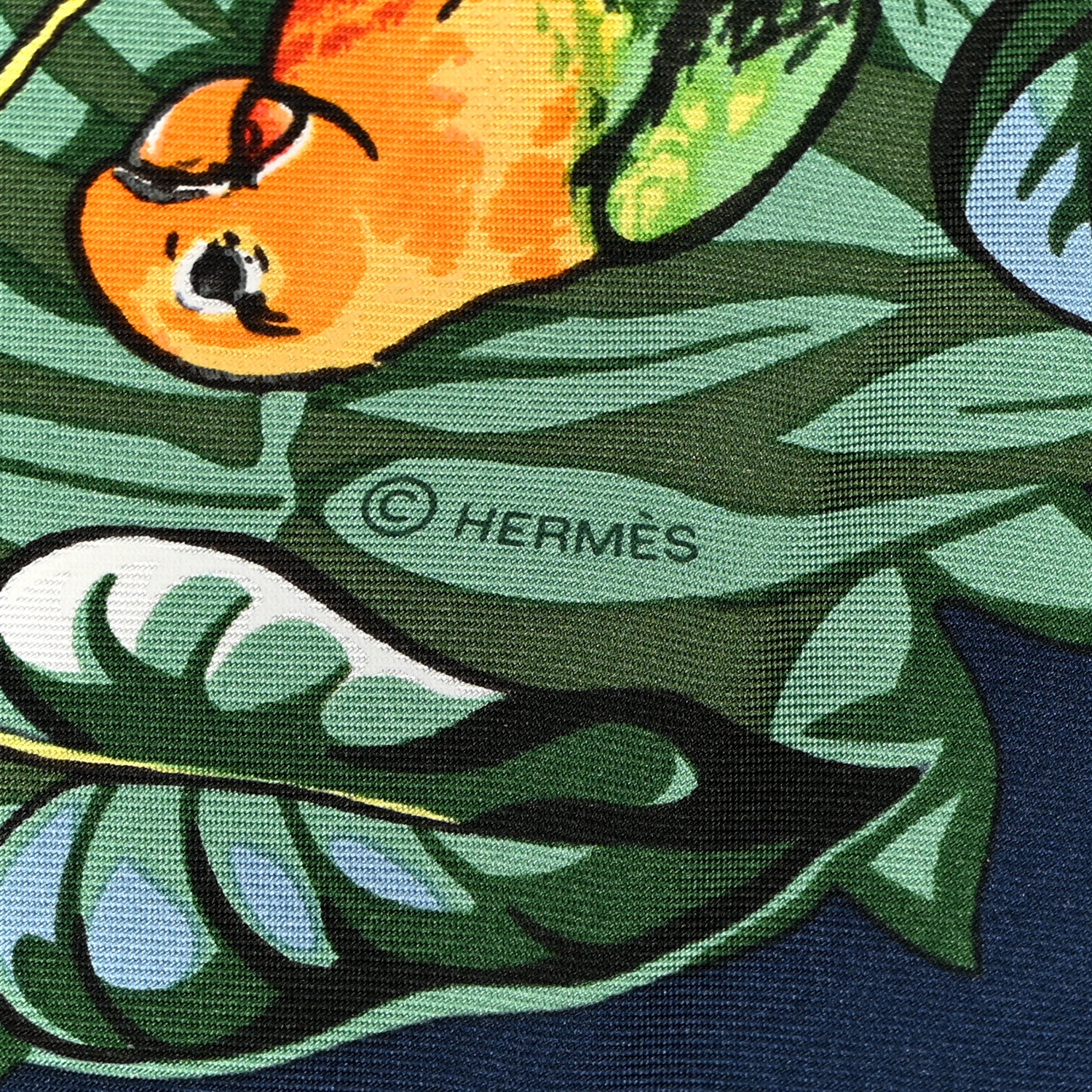 Hermes Silk Jungle Love Scarf 90 Marine Vert Orange 1824123