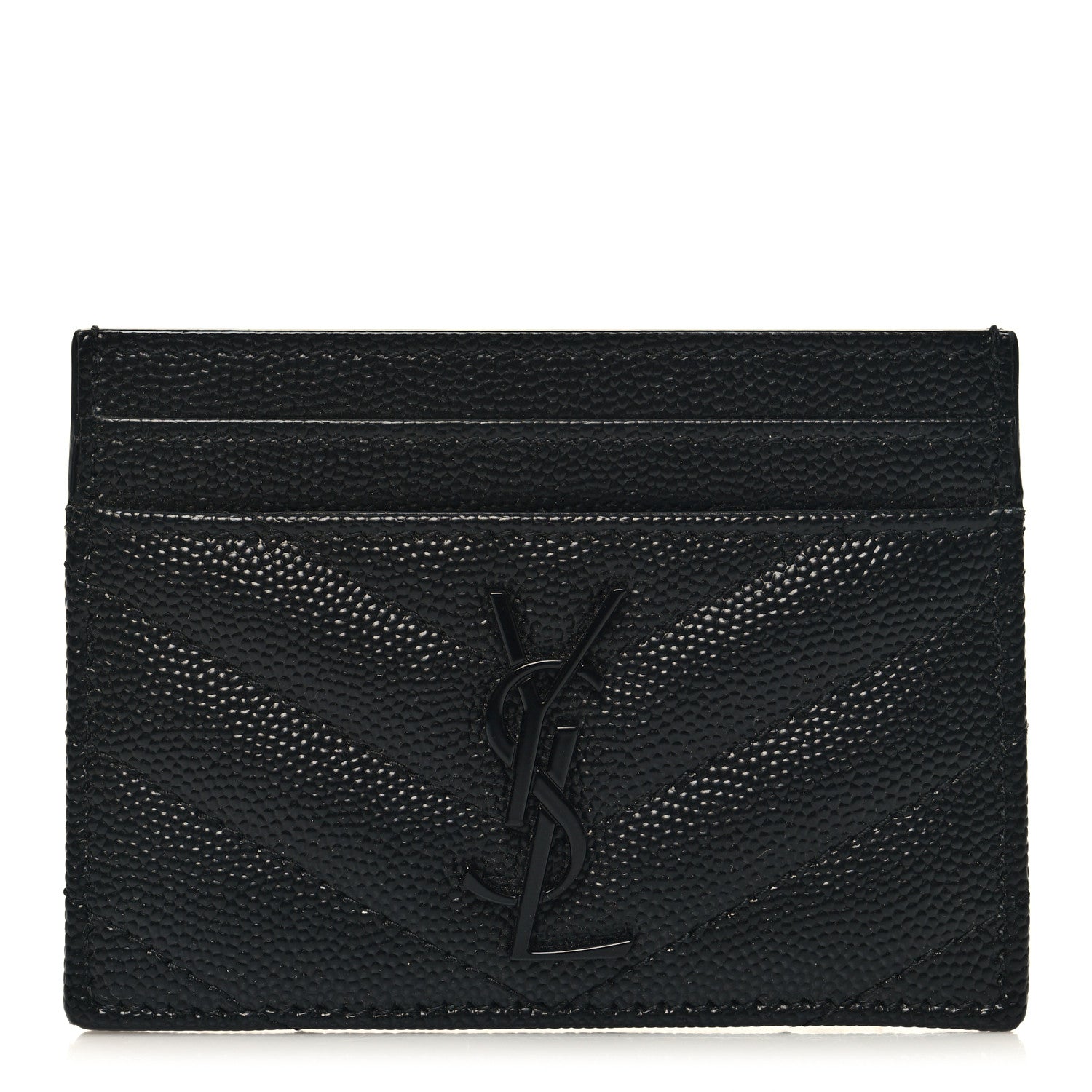 Saint Laurent Grain De Poudre Matelasse Chevron Monochrome Monogram Credit Card Case Black 1 of 9