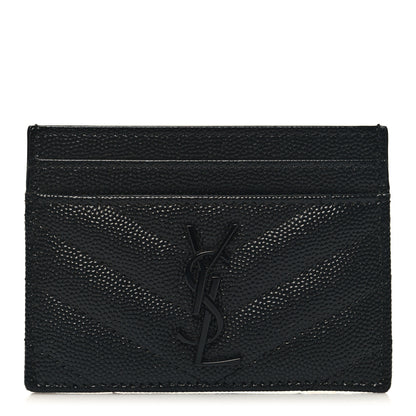 Saint Laurent Grain De Poudre Matelasse Chevron Monochrome Monogram Credit Card Case Black 1 of 9