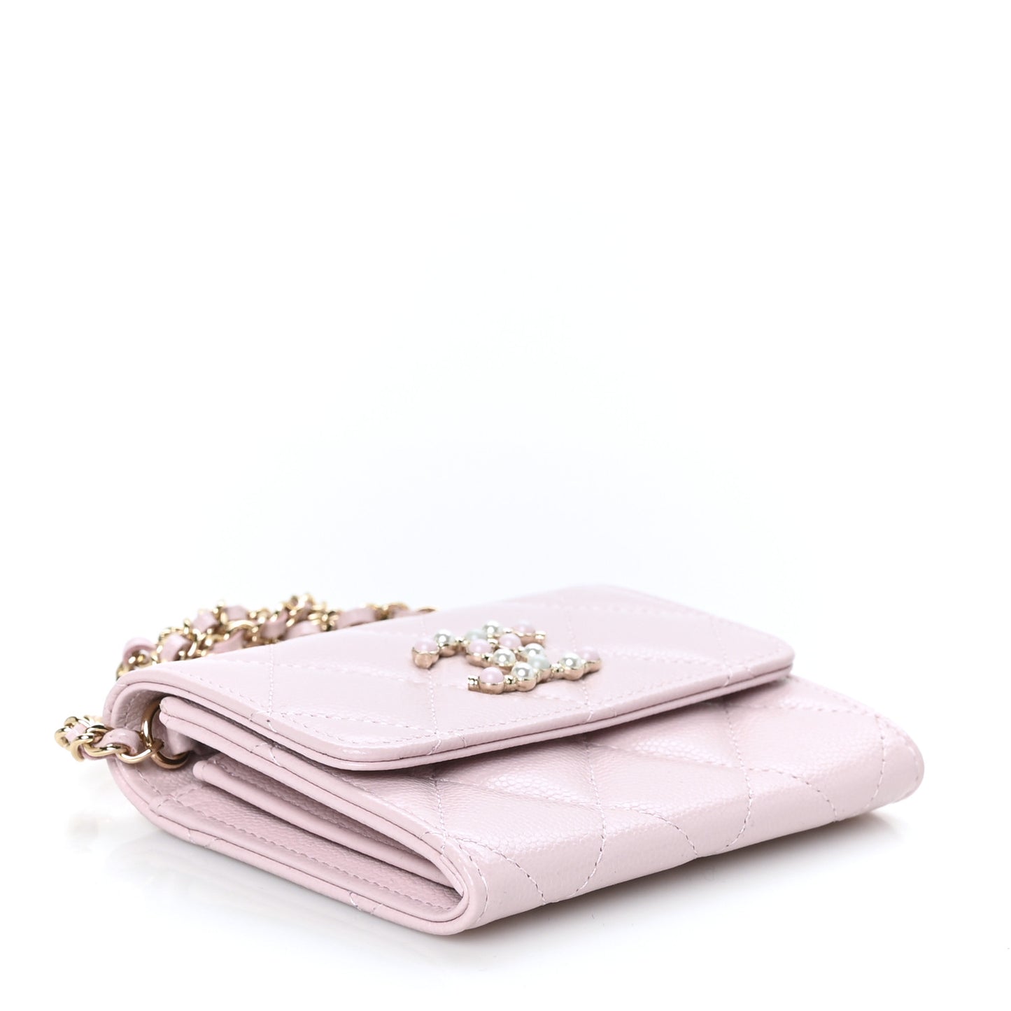 Caviar Quilted Coco Candy Card Holder On Chain Light Pink