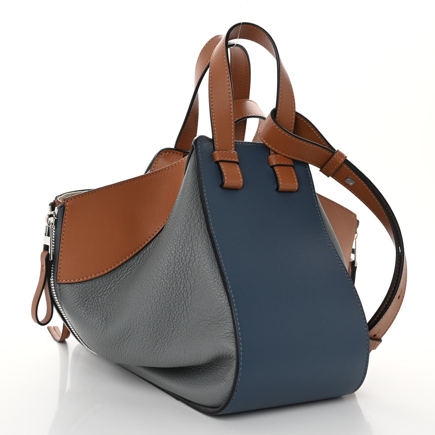 Calfskin Small Hammock Shoulder Bag Steel Blue Tan