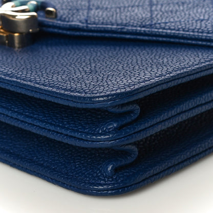 Chanel Grained Calfskin Quilted Cuba Square Wallet On Chain WOC Blue 10 of 14