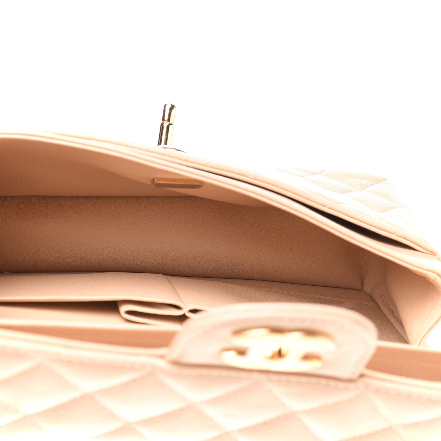 Caviar Quilted Small Double Flap Beige