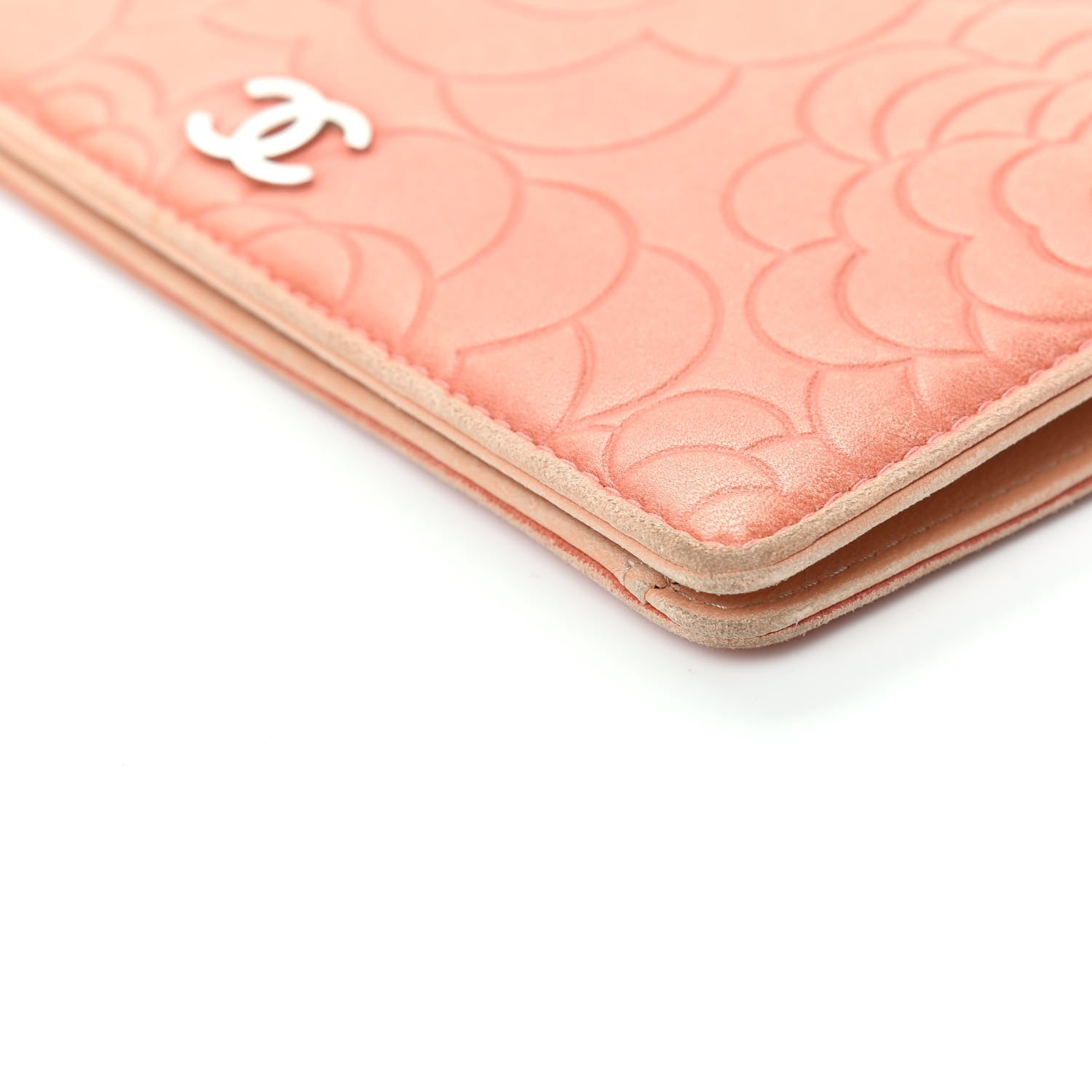 Chanel Lambskin Camellia Embossed Yen Wallet Pink 10 of 10