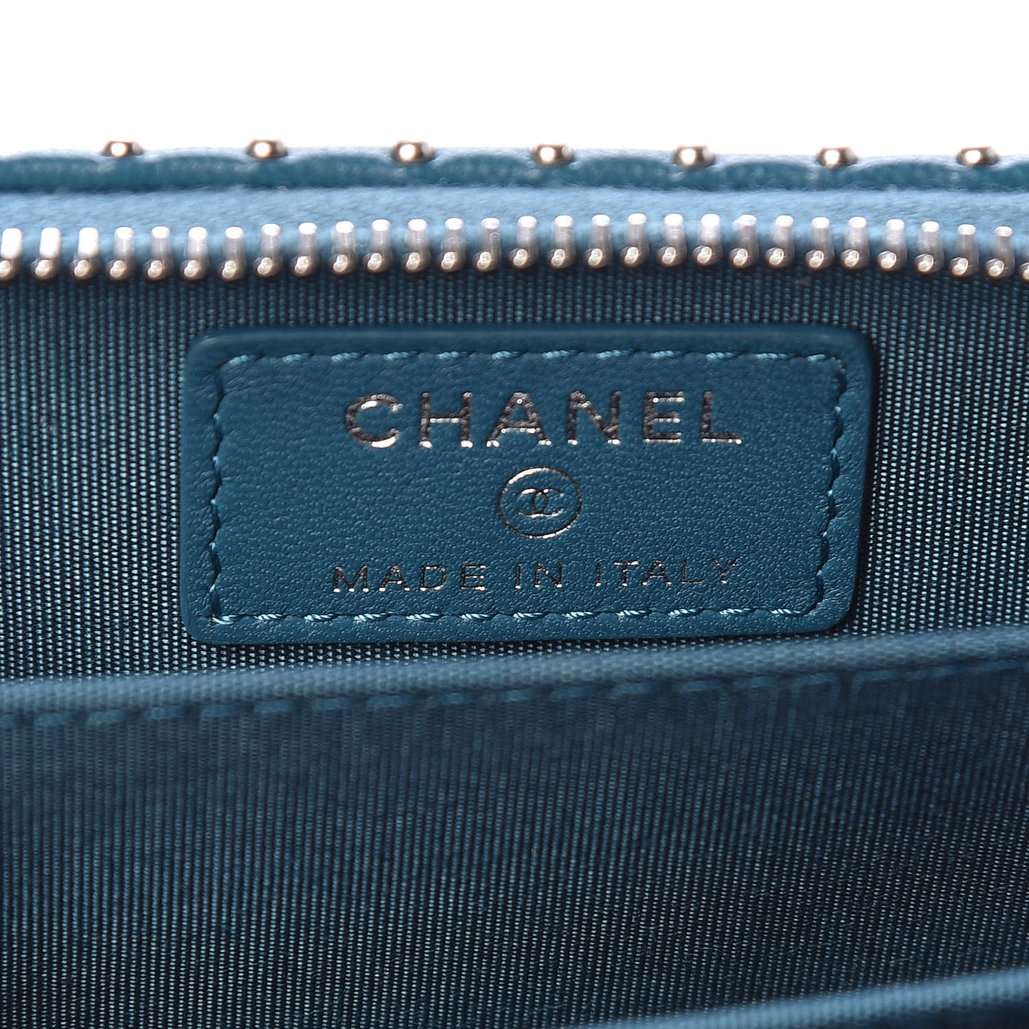 Lambskin Chevron Studded Zip Around Coin Purse Wallet Blue