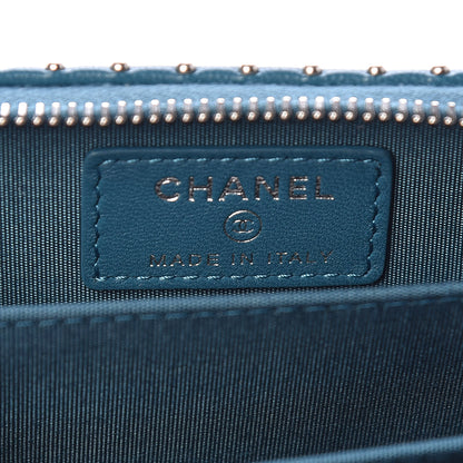 Chanel Lambskin Chevron Studded Zip Around Coin Purse Wallet Blue 6 of 8