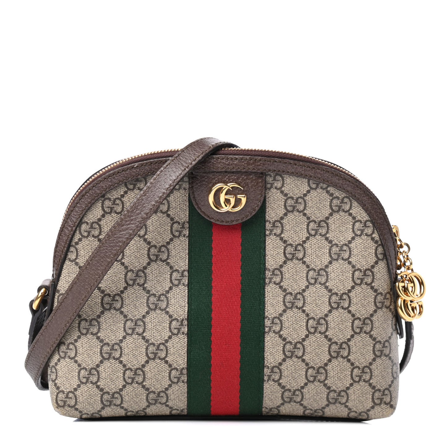 GG Supreme Monogram Textured Dollar Calfskin Web Small Ophidia Dome Shoulder Bag Beige Ebony New Acero
