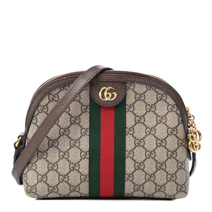 Gucci GG Supreme Monogram Textured Dollar Calfskin Web Small Ophidia Dome Shoulder Bag Beige Ebony New Acero 1 of 9