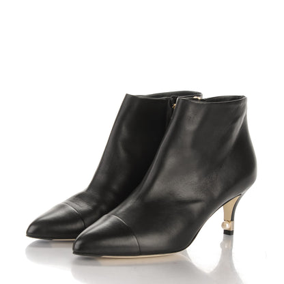Chanel Calfskin Cap Toe Pearl Ankle Boots 38.5 Black 3 of 8