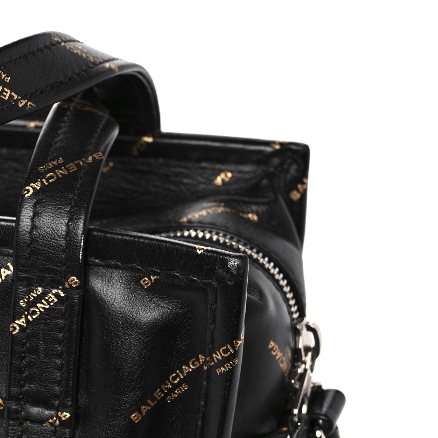 Balenciaga Calfskin Allover Logo XS Bazar Shopper Tote Black Gold 16 of 16