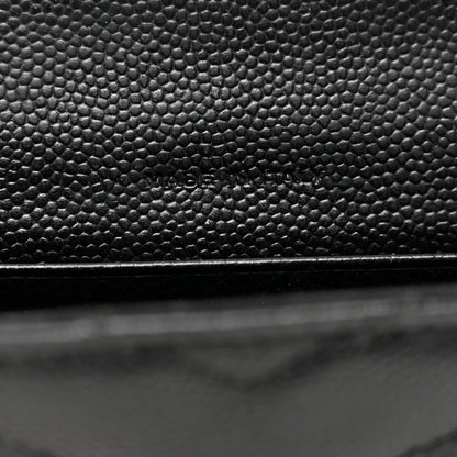 Saint Laurent Grain De Poudre Matelasse Chevron Small Monogram Envelope Wallet Black 6 of 8