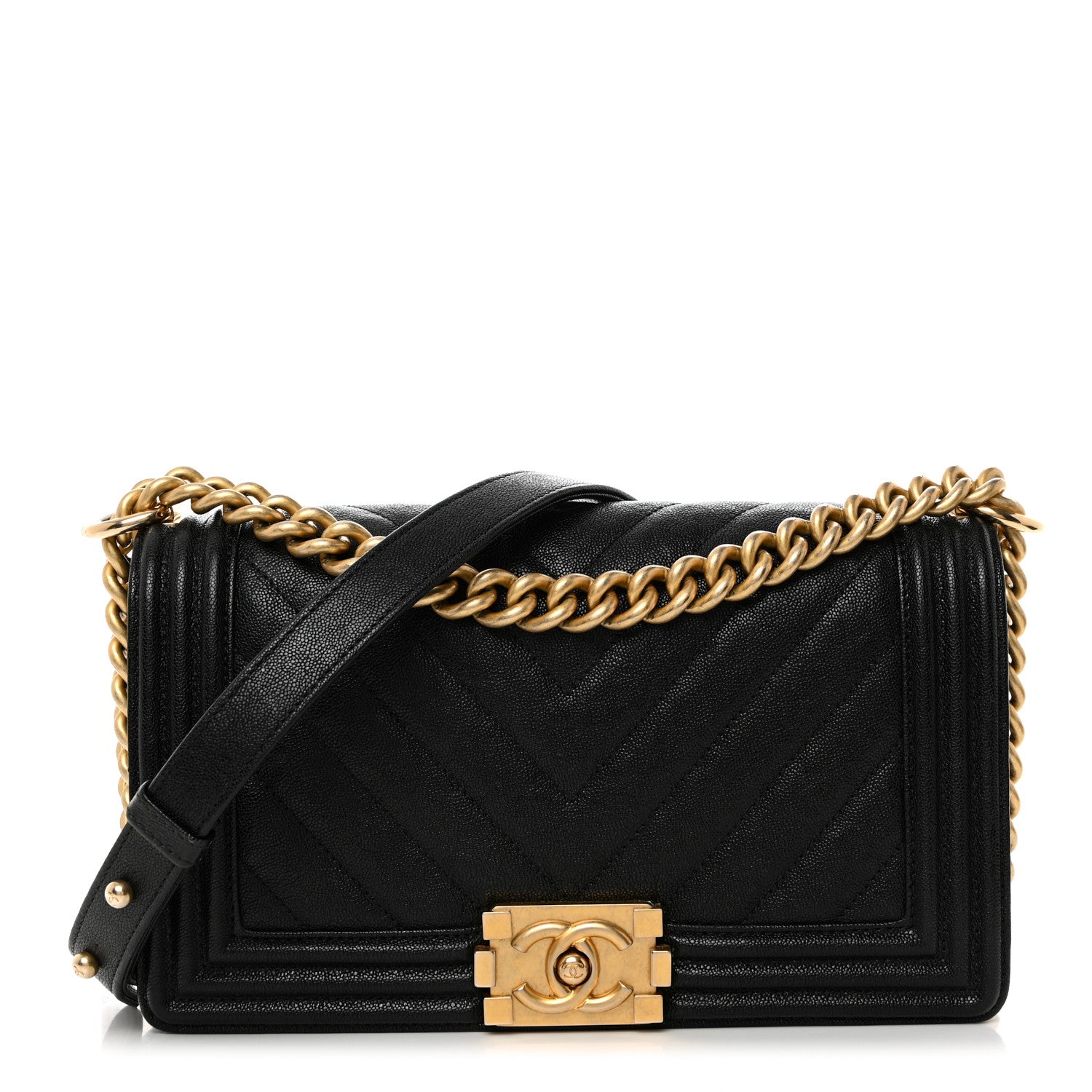 Chanel Caviar Chevron Quilted Medium Boy Flap Black 1 of 10