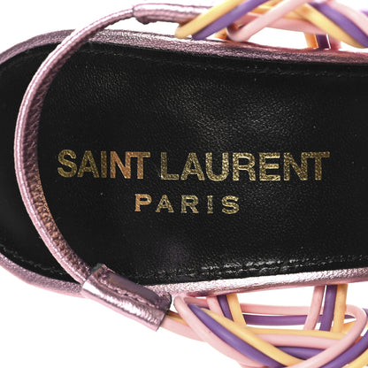 Saint Laurent Metallic Calfskin Gippy 105 Sandals  38 Malva Peach Gerbera 8 of 10