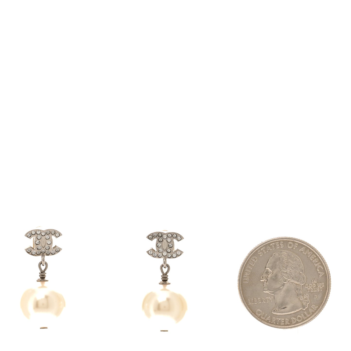 Crystal Pearl CC Drop Earrings Silver Pearly White