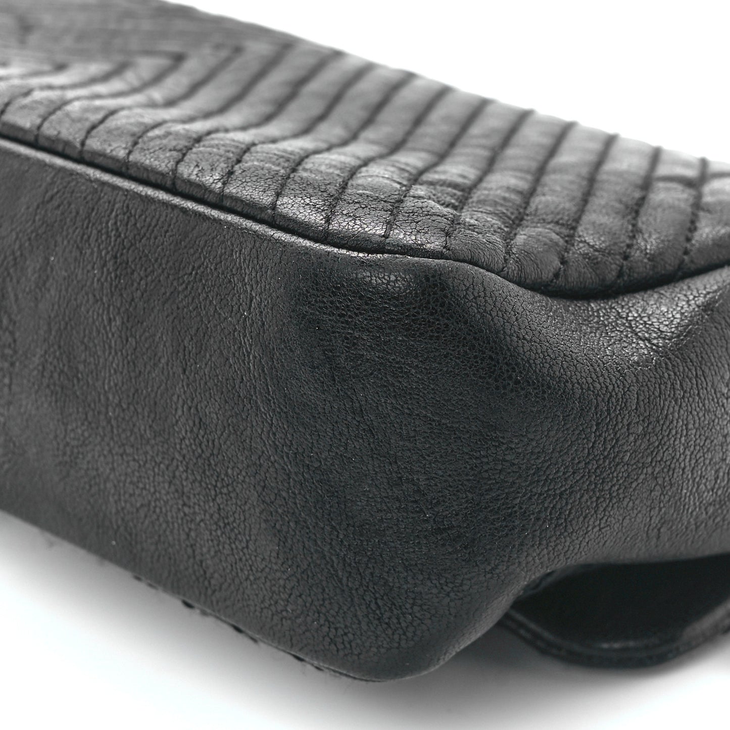 Calfskin Chevron Quilted Medium Surpique Flap Black