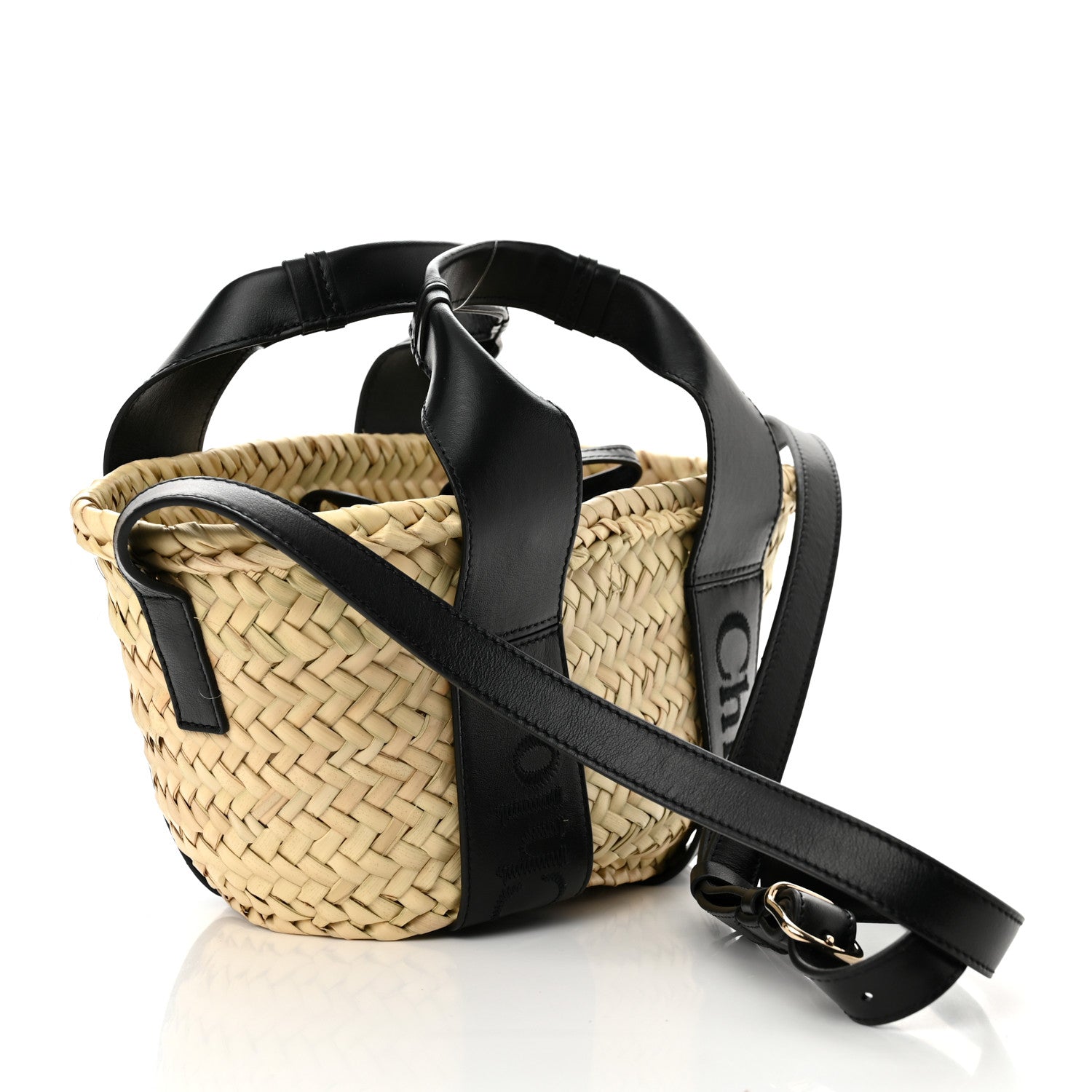 Chloe Raffia Smooth Calfskin Small Sense Basket Black 2 of 11