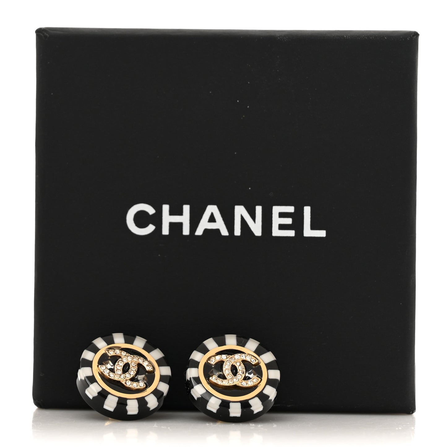 Resin Crystal CC Round Poker Chip Earrings Black White Gold