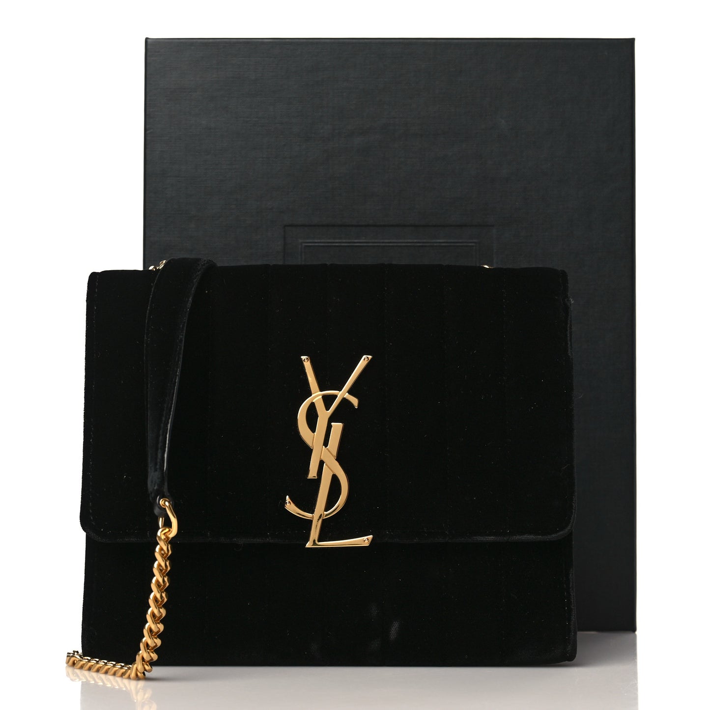Velvet Matelasse Monogram Vicky Chain Wallet Black