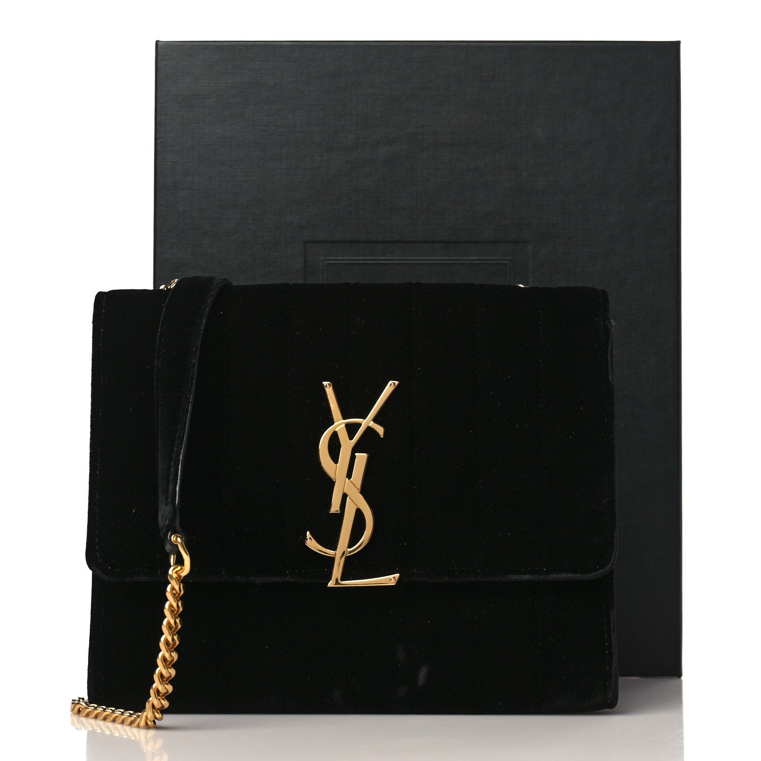 Saint Laurent Velvet Matelasse Monogram Vicky Chain Wallet Black 9 of 9