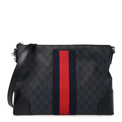 Gucci Soft GG Supreme Monogram Appia Calfskin Web East West Messenger Bag Black Grey 1 of 9