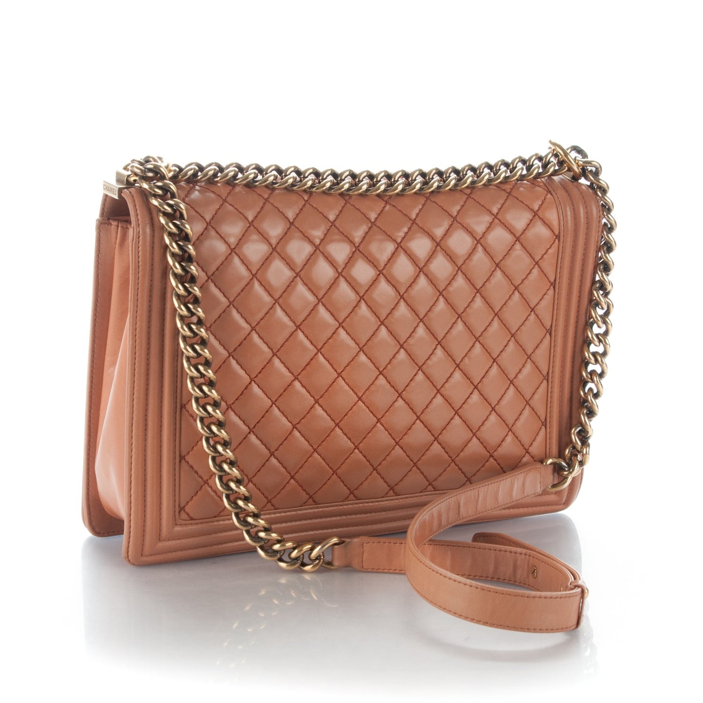 Calfskin Quilted Large Boy Flap Dark Beige