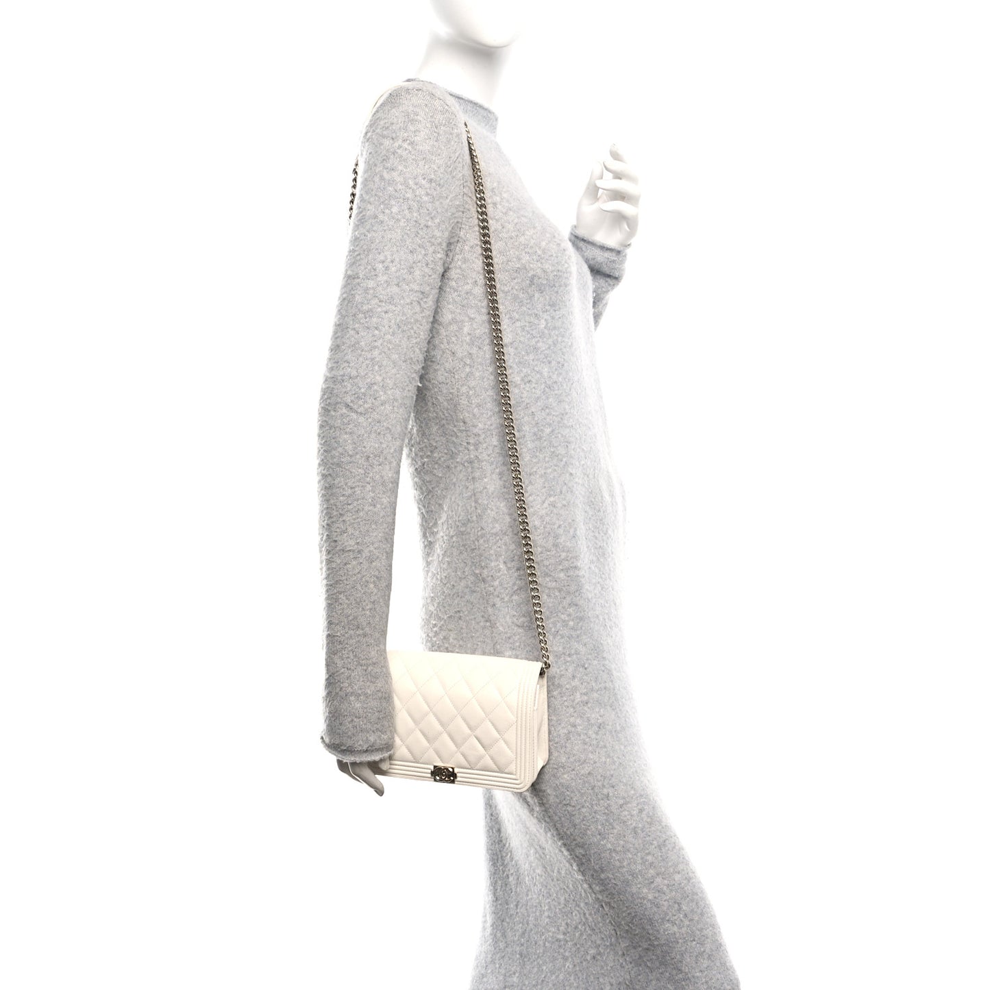 Caviar Quilted Boy Wallet On Chain WOC White