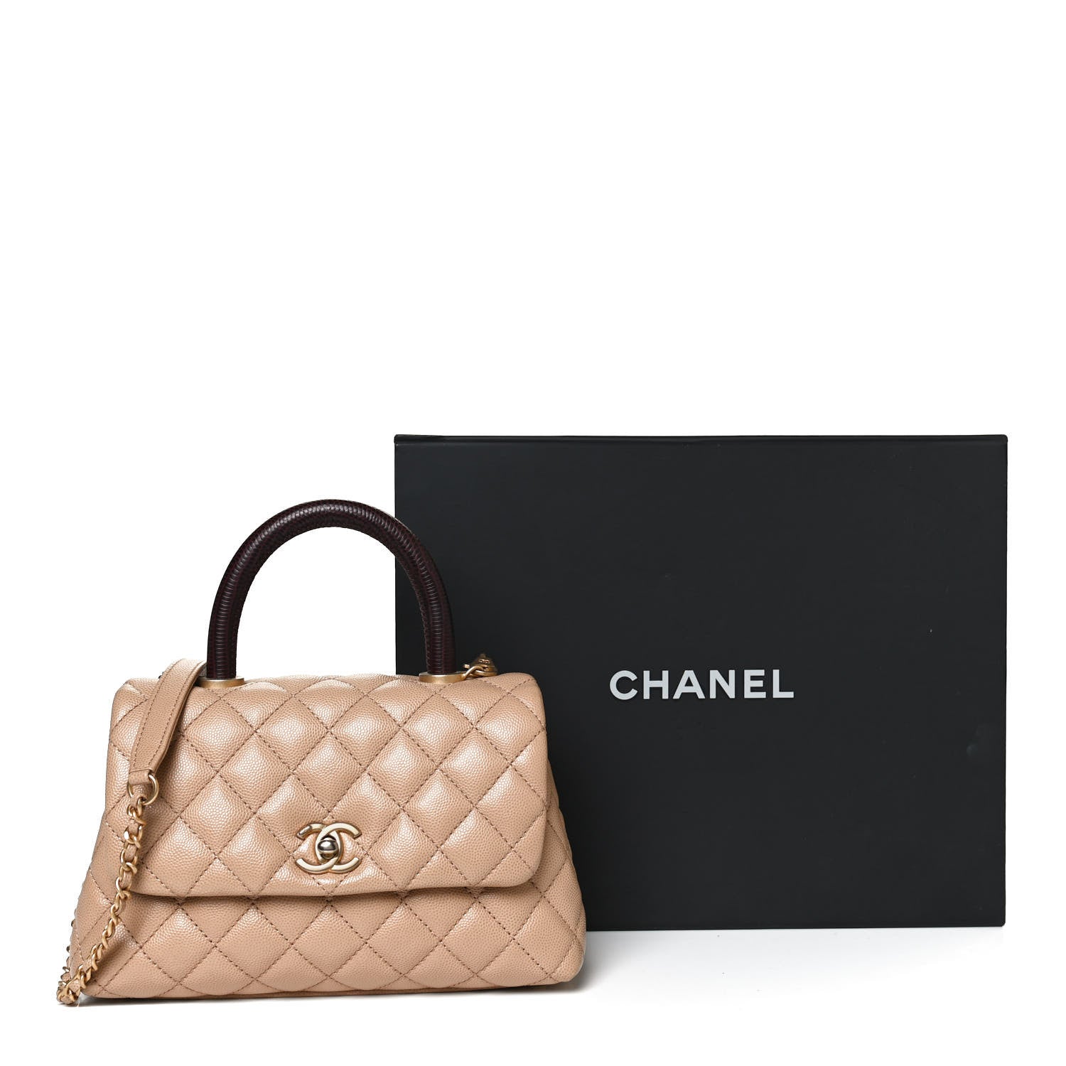 Chanel Caviar Lizard Embossed Quilted Mini Coco Handle Flap Beige 11 of 11