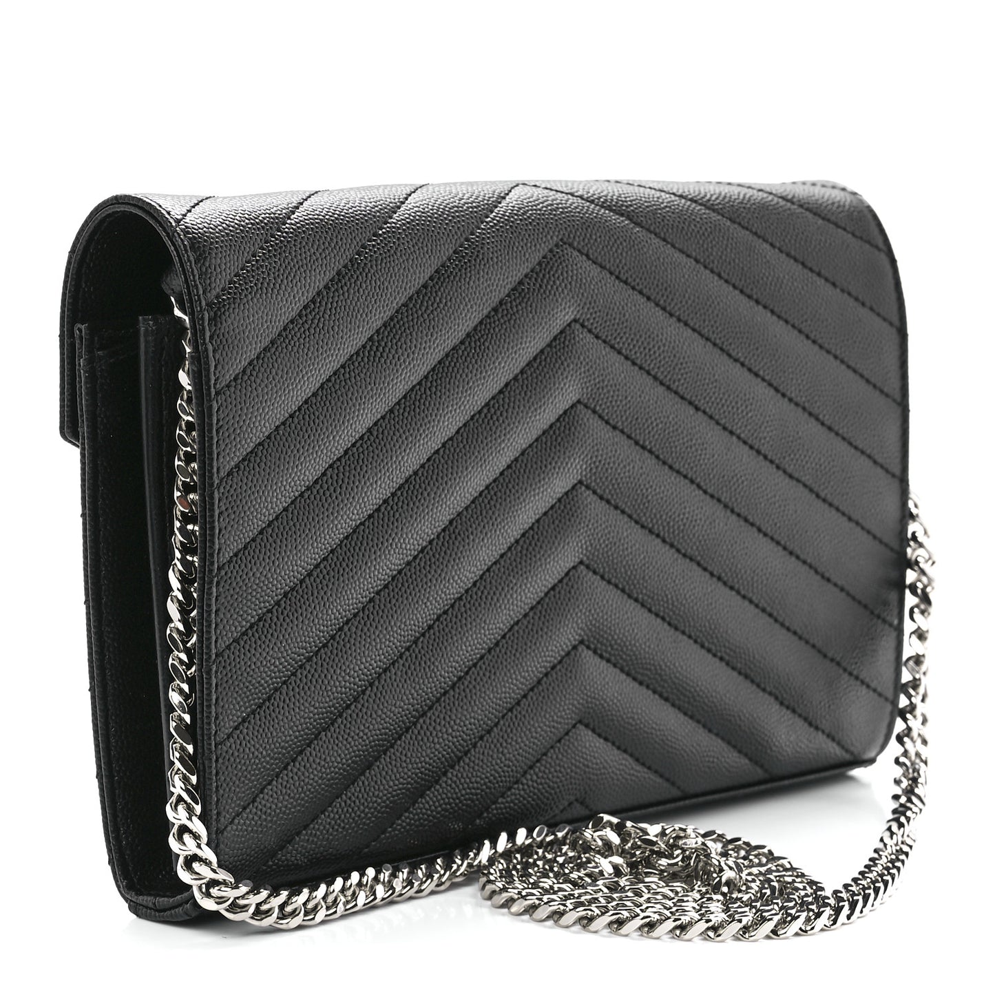 Grain De Poudre Matelasse Chevron Monogram Chain Wallet Black