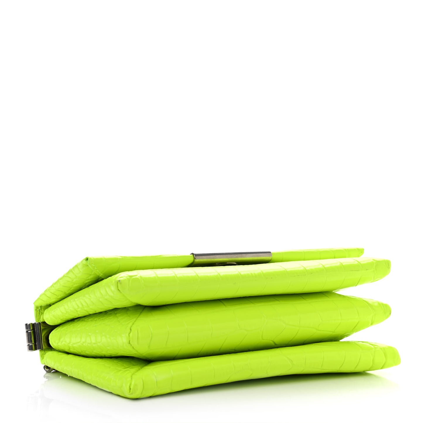 Shiny Extra Supple Calfskin Crocodile Embossed Small Triplet Bag Fluo Yellow
