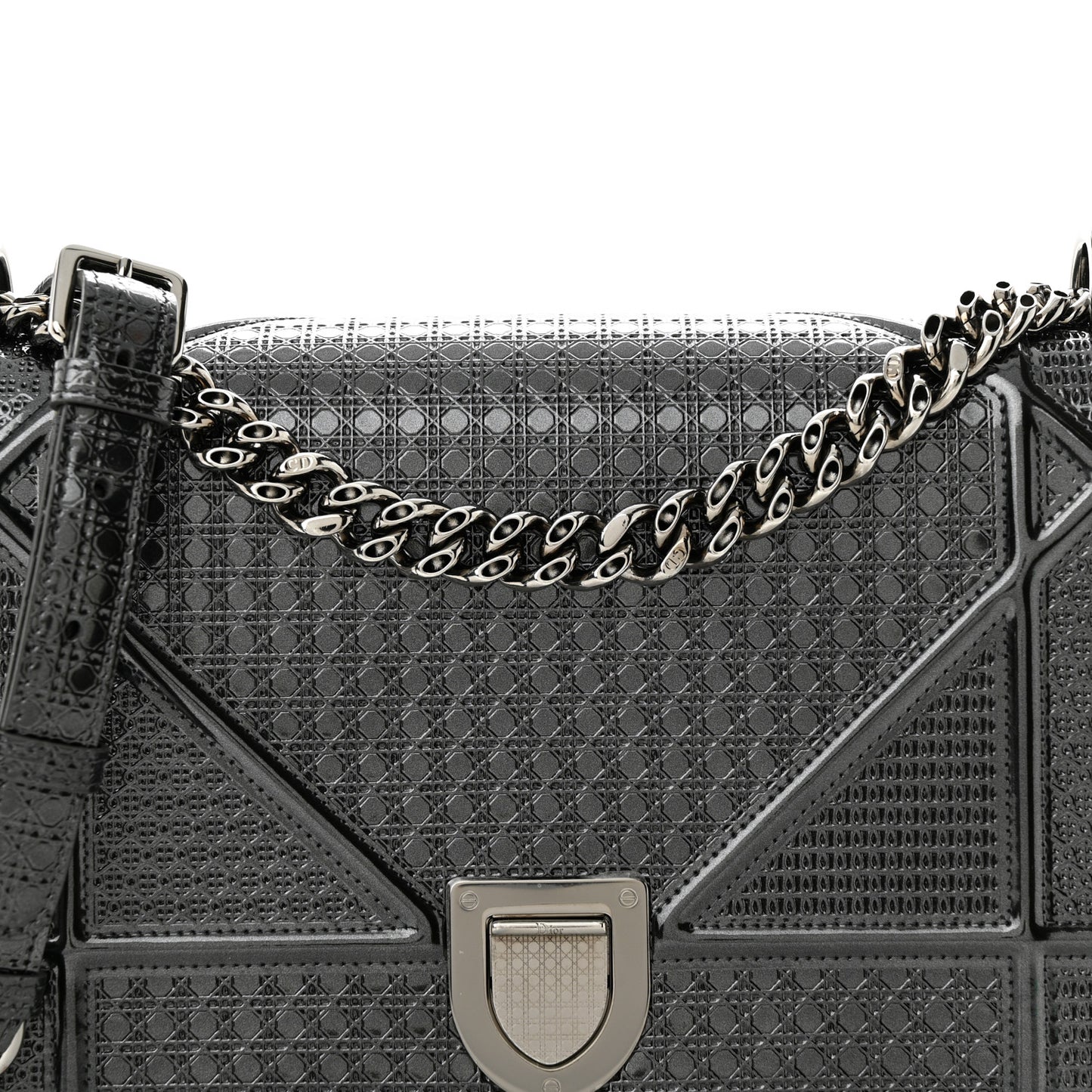 Metallic Patent Micro-Cannage Medium Diorama Flap Bag Onyx Black