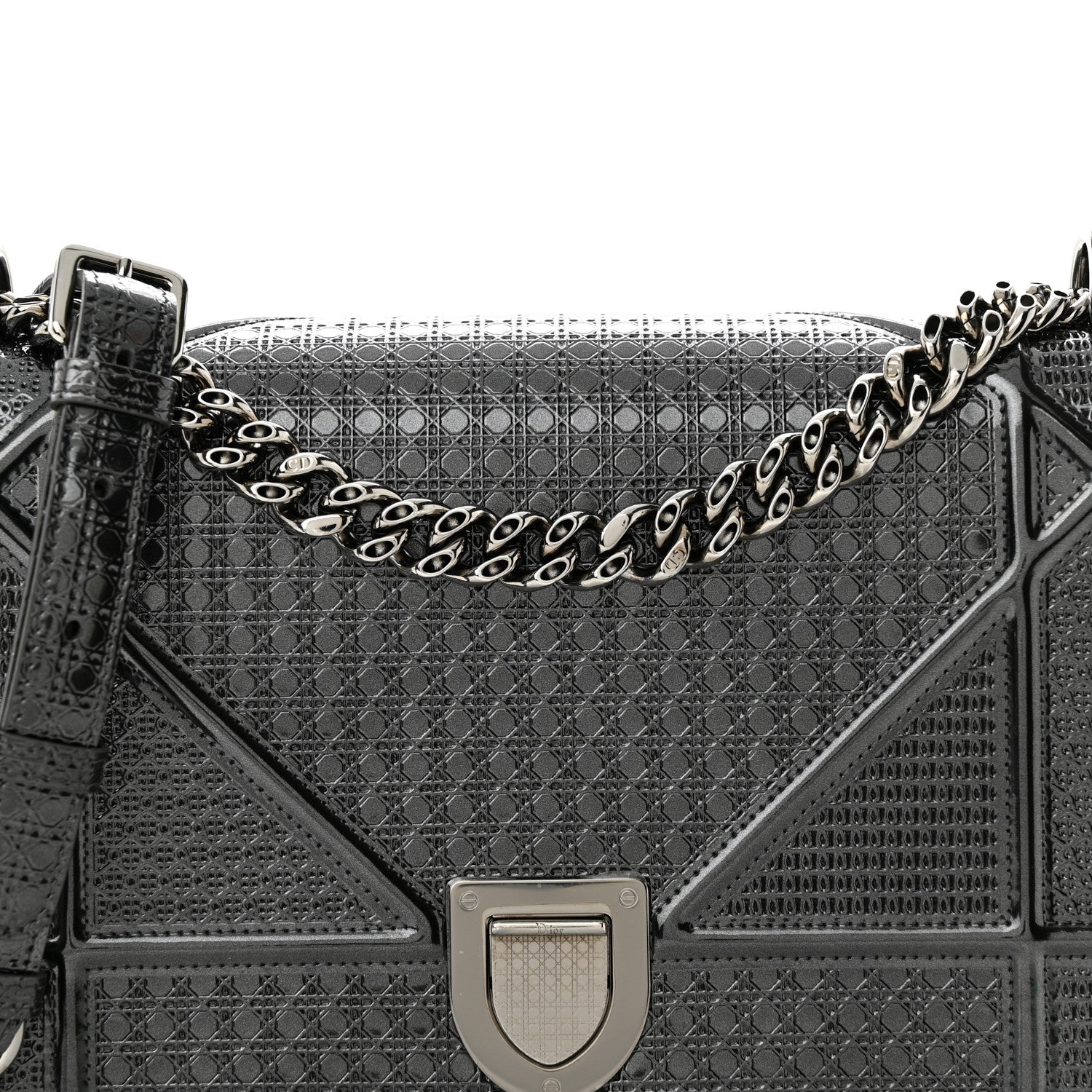 Christian Dior Metallic Patent Micro-Cannage Medium Diorama Flap Bag Onyx Black 7 of 13