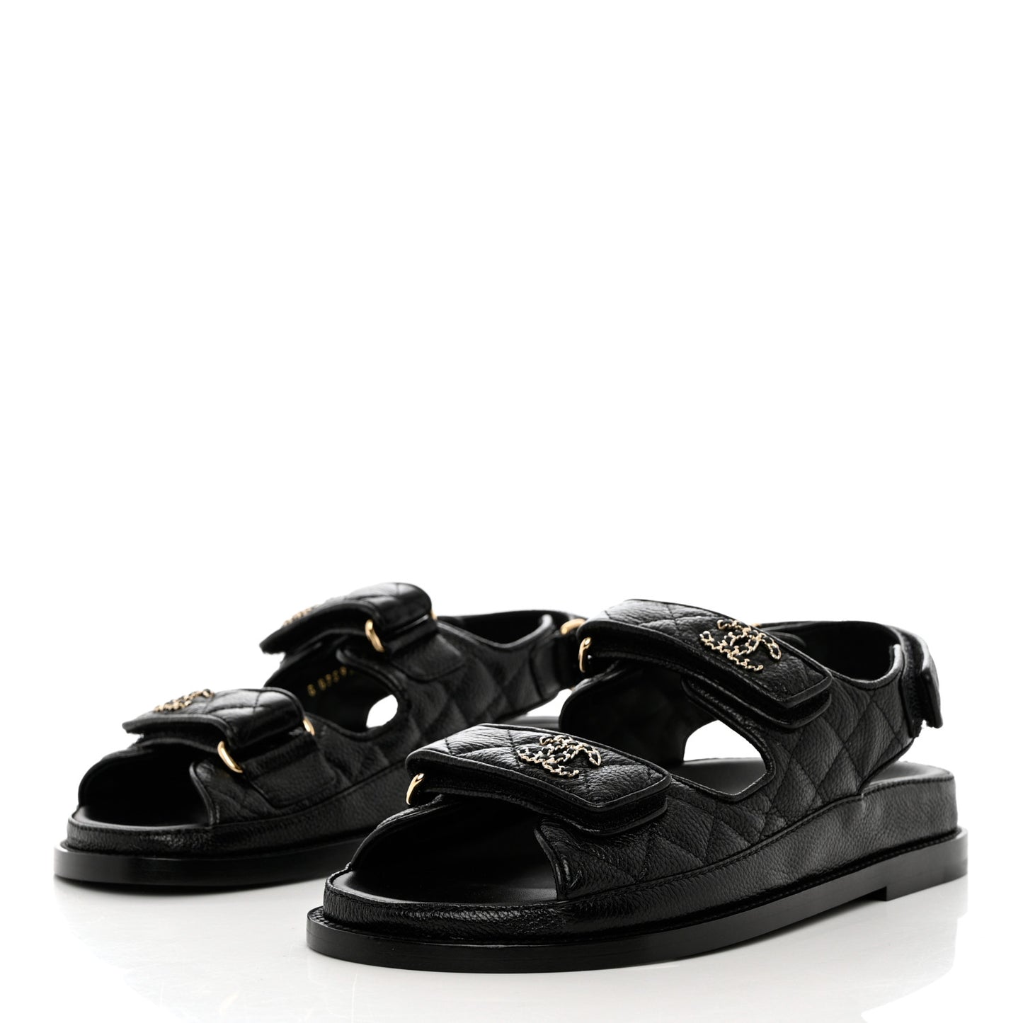 Grained Calfskin Velcro Dad Sandals 36 Black