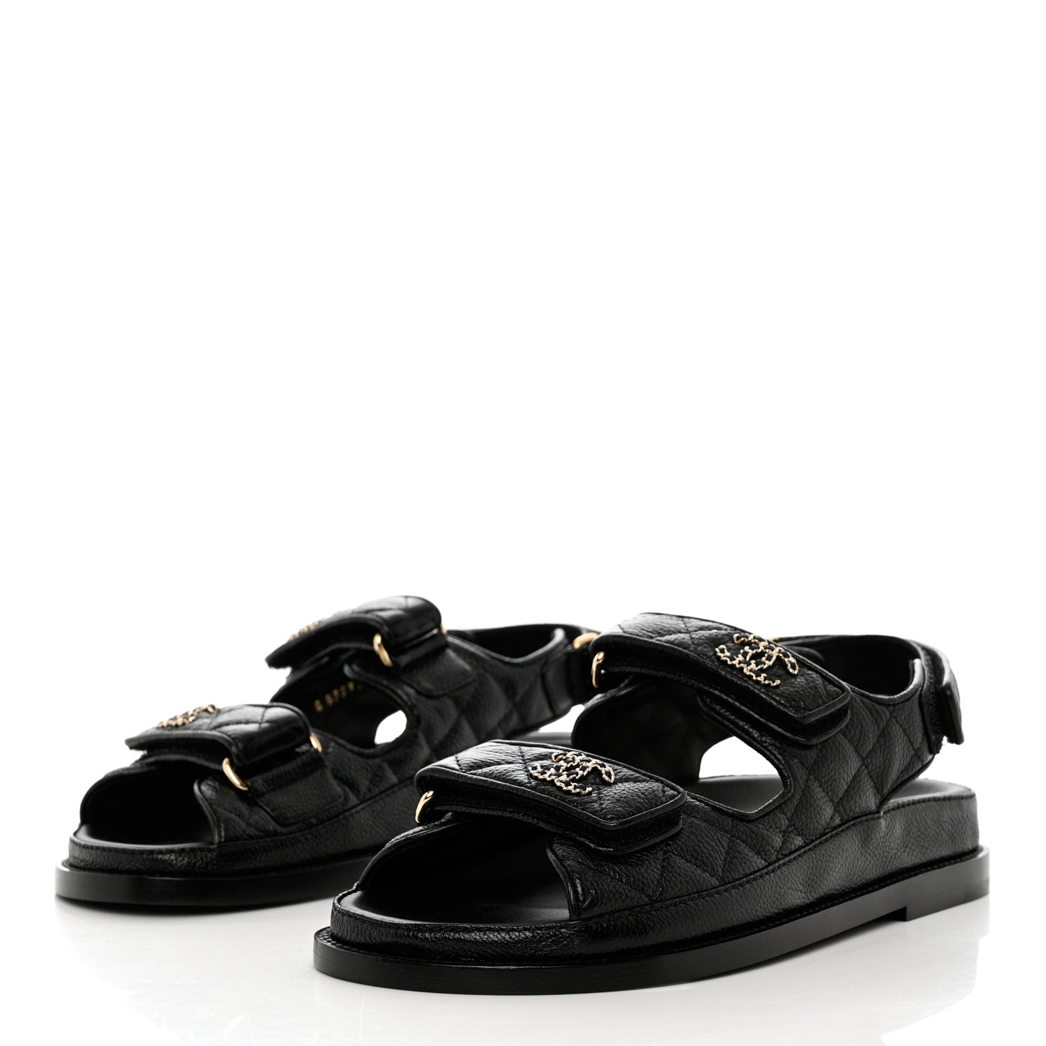 Chanel Grained Calfskin Velcro Dad Sandals 36 Black 3 of 9