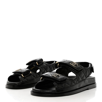 Chanel Grained Calfskin Velcro Dad Sandals 36 Black 3 of 9