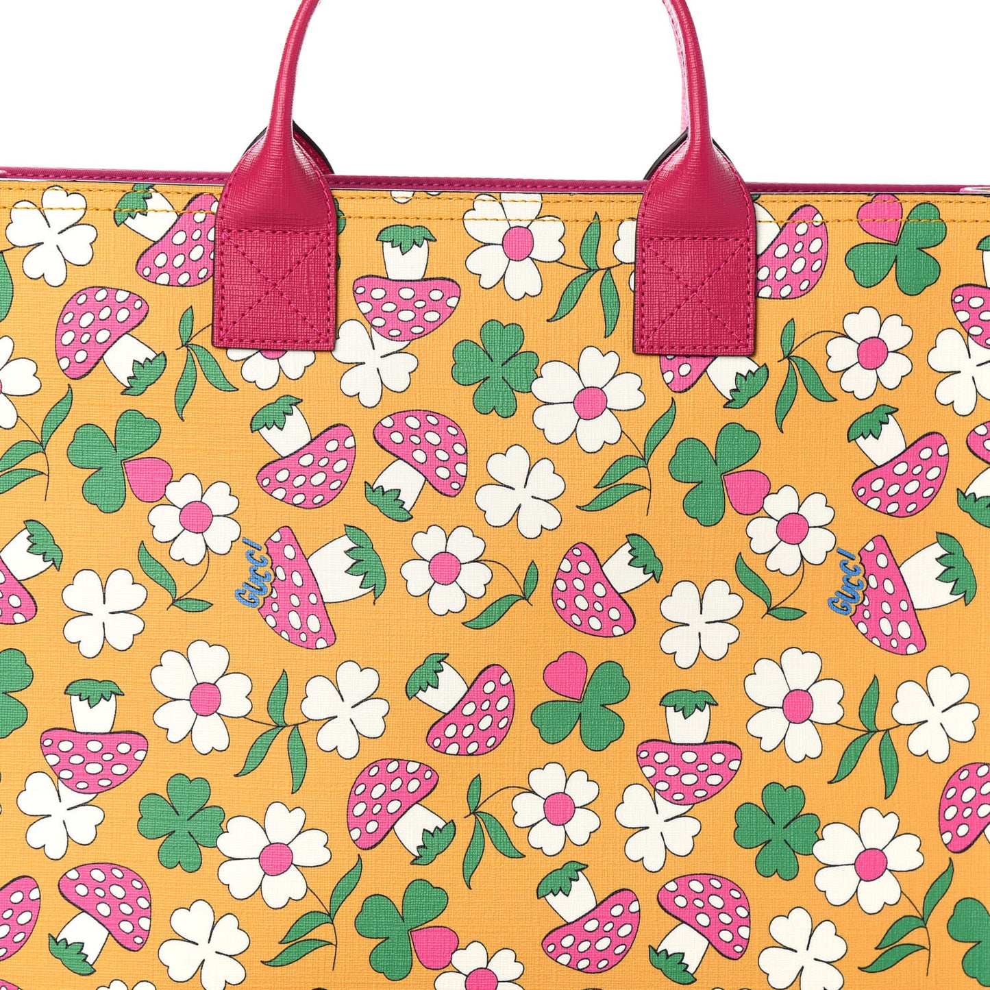 Canvas Childrens Flower Mushroom Print Tote Pink Yellow