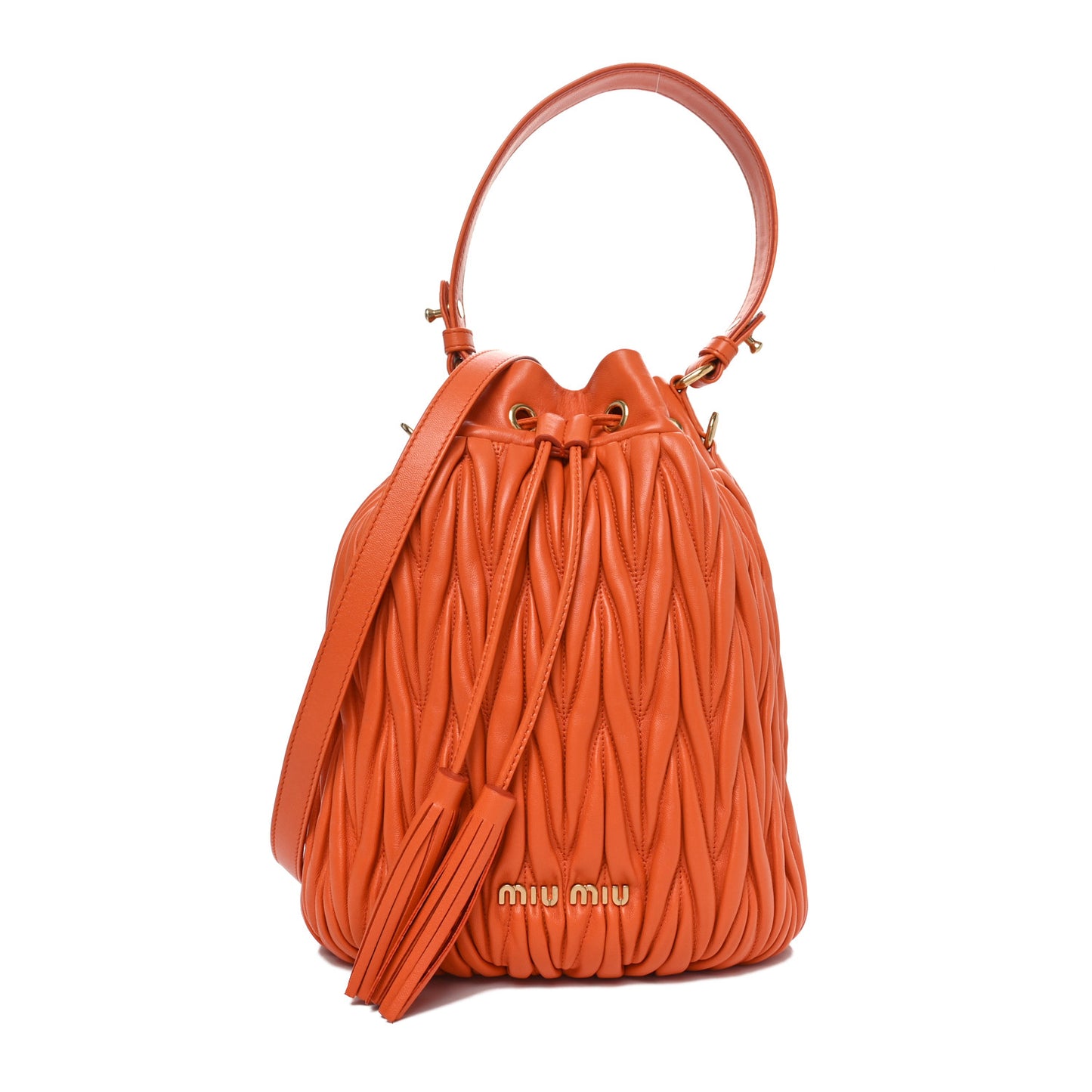 Nappa Matelasse Small Bucket Bag Papaya