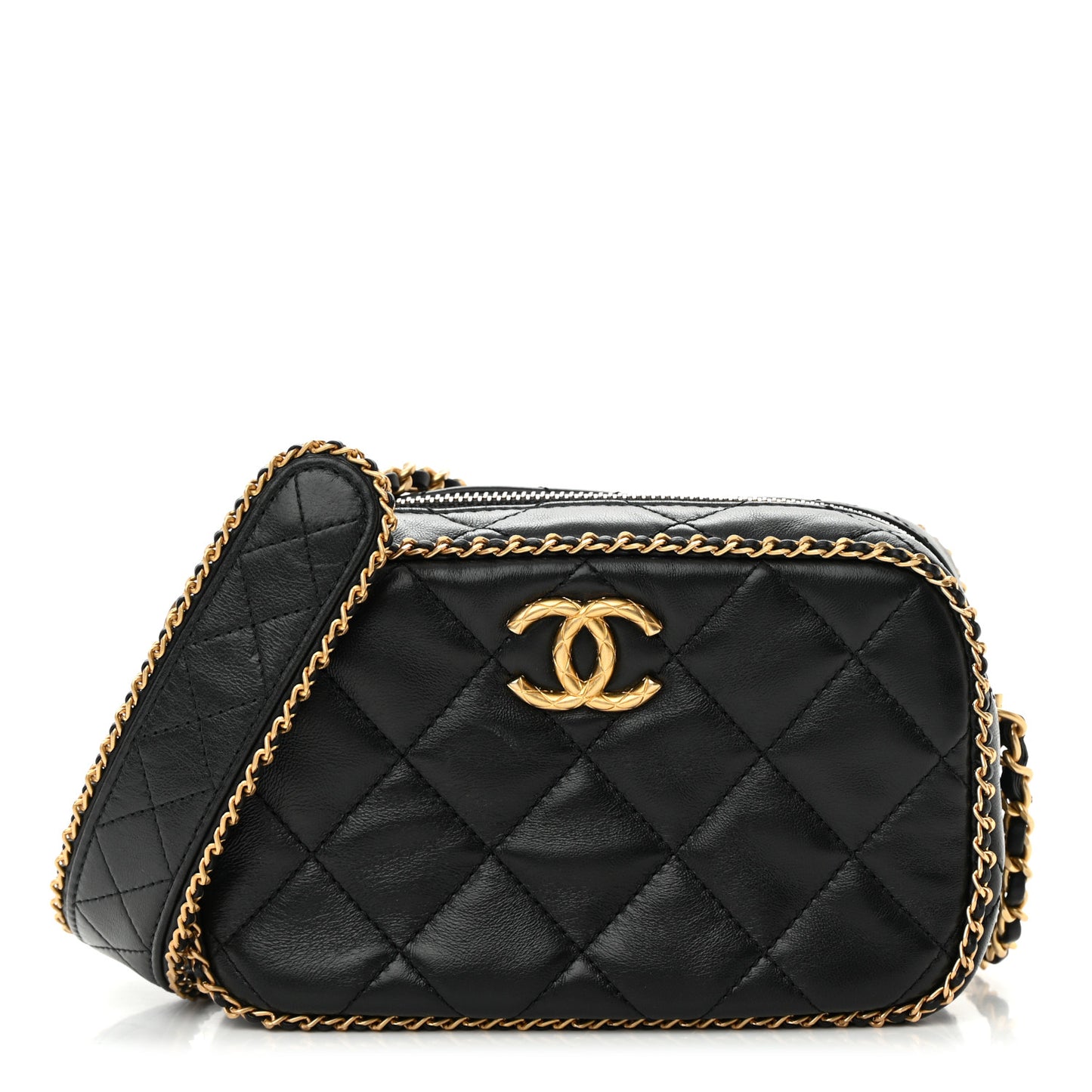 Lambskin Quilted Chain CC Mini Camera Case Black